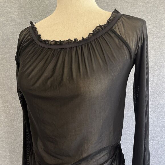 Bebe Y2K Witchy Sheer Black Ruffled Top XS Mesh Whimsigoth Dark Romantic Grunge - Picture 4 of 13